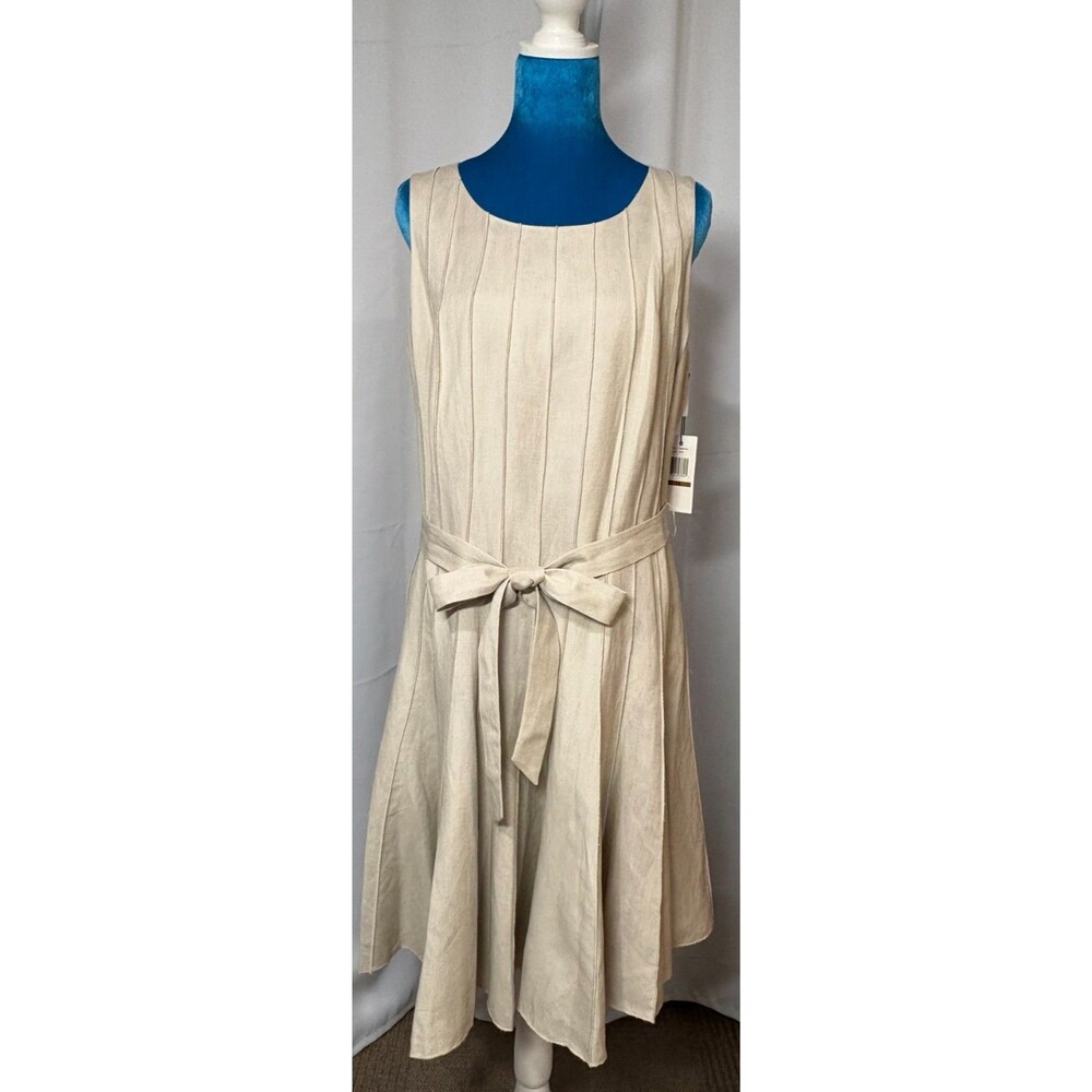 Calvin Klein Dress Womens 12 Khaki Sleeveless Fit Flare Belted NWT